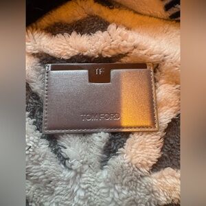 Tom Ford Metallic Silver Card Case with Embossed Logo With Mirror